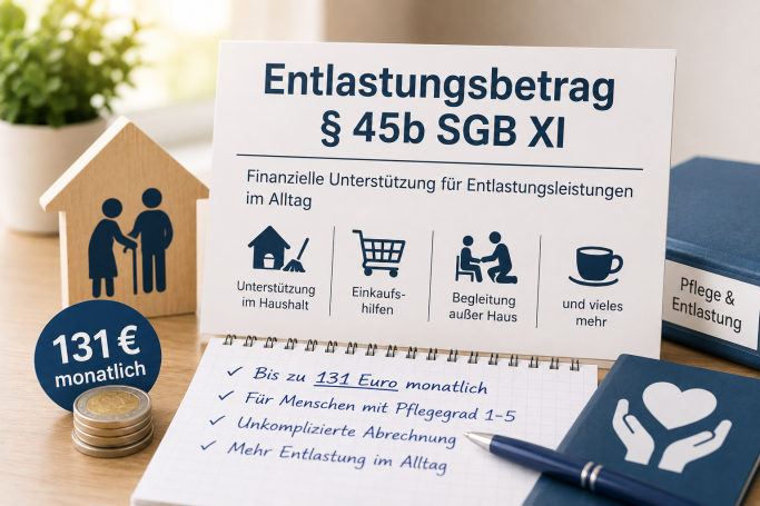 Information zum Entlastungsbetrag nach § 45b SGB XI, mit finanziellen Beispielen und Zahlen.